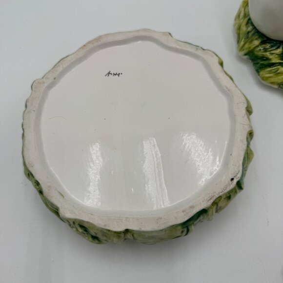 Pair of Bunny on top an  ITALIAN CACHEPOT Easter spring large read white green - Picture 10 of 16